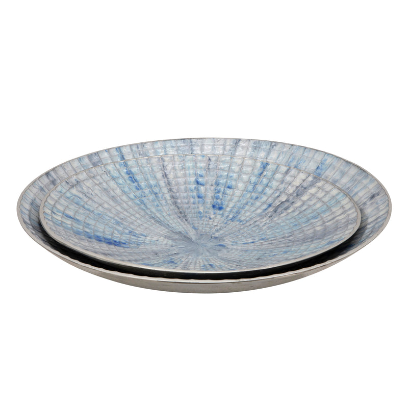 S/2 METAL 10/21" ROUND PLATES, IVORY/BLUE