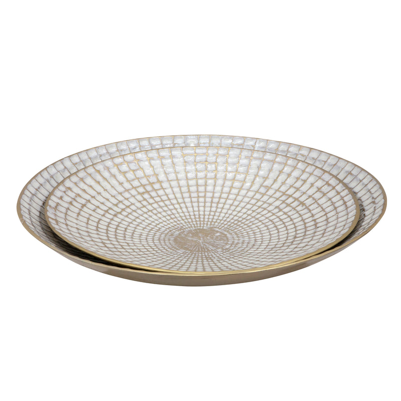 S/2 METAL 18/21" ROUND PLATES, IVORY/CHAMPAGNE