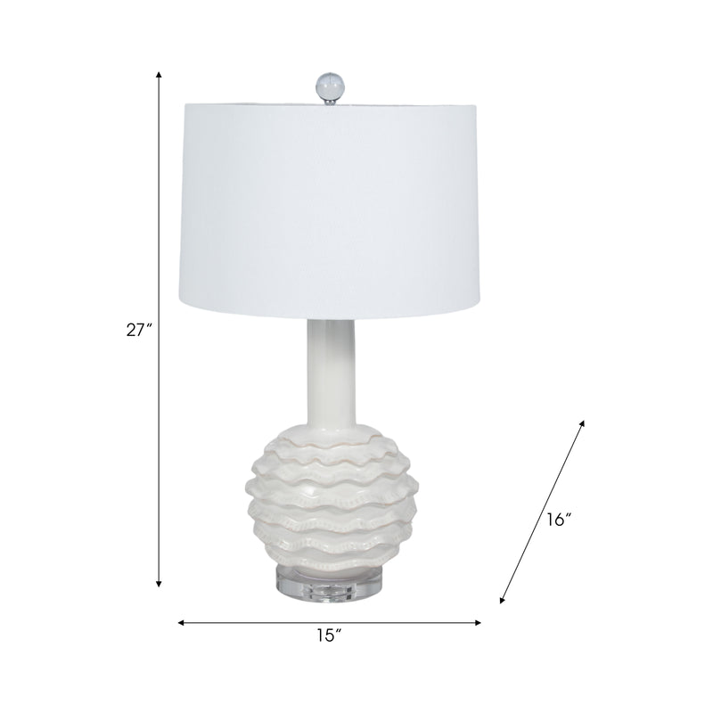 27" Ruffles Table Lamp Crystal Base, White