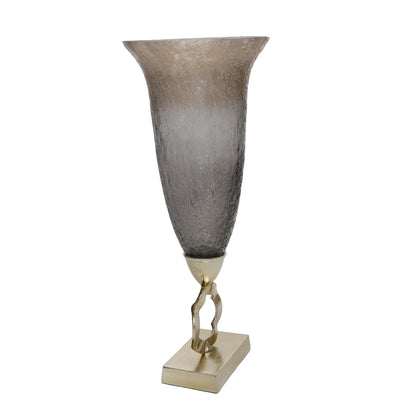 GLASS 23"H  VASE W/ ALUMINUM BASE, BRONZE/GRAY KD