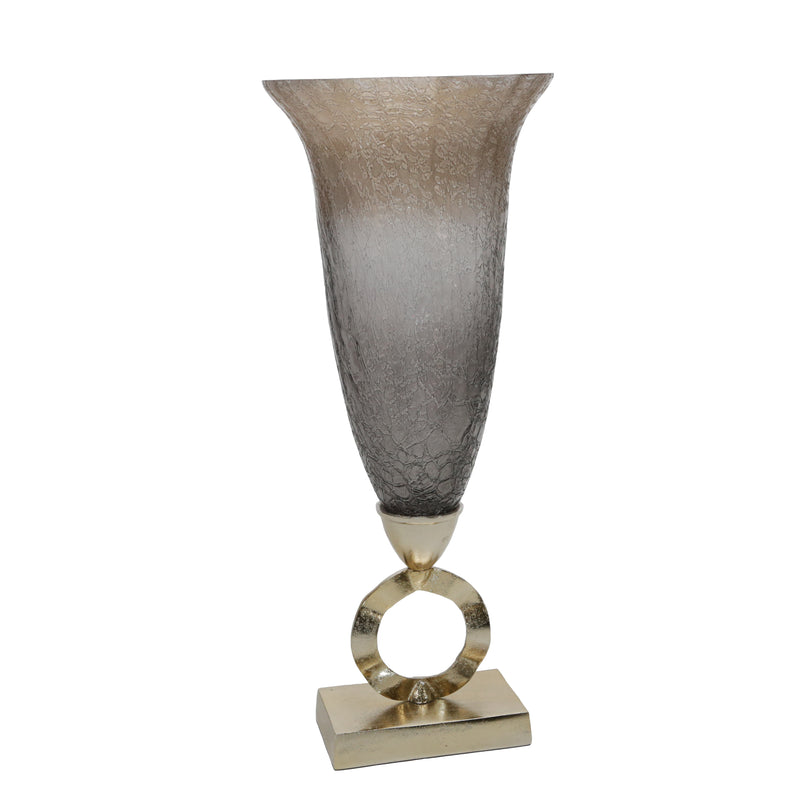 GLASS 23"H  VASE W/ ALUMINUM BASE, BRONZE/GRAY KD