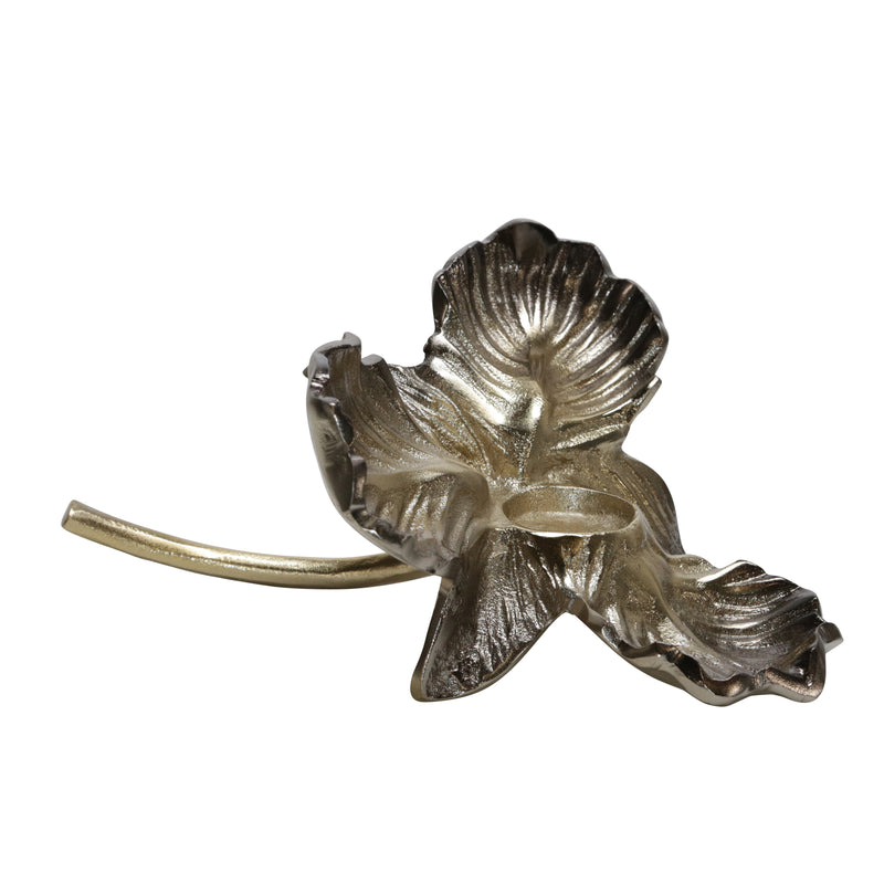 METAL 12" ORCHID TEALIGHT CANDLE HOLDER, GOLD