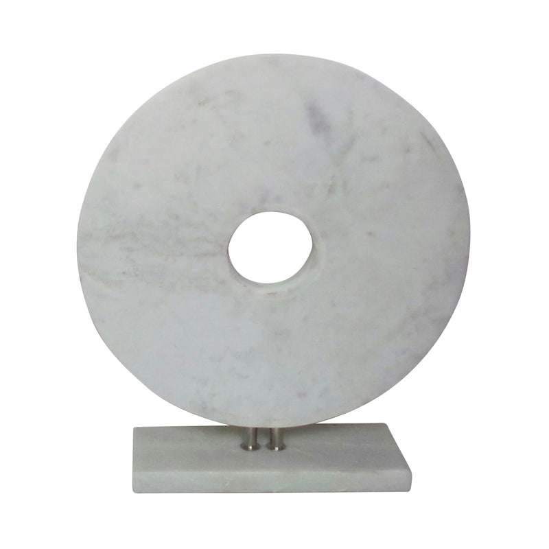 MARBLE 6" DISK W/ BASE, WHITE