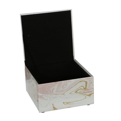 WOOD/GLASS 5" MARBLED BOX, PINK