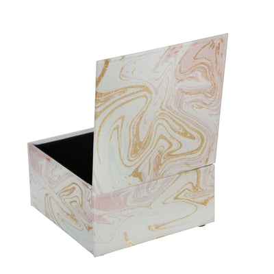 WOOD/GLASS 5" MARBLED BOX, PINK