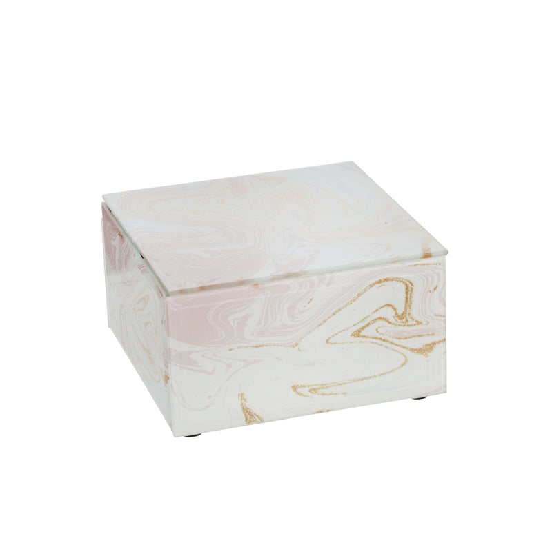 WOOD/GLASS 5" MARBLED BOX, PINK