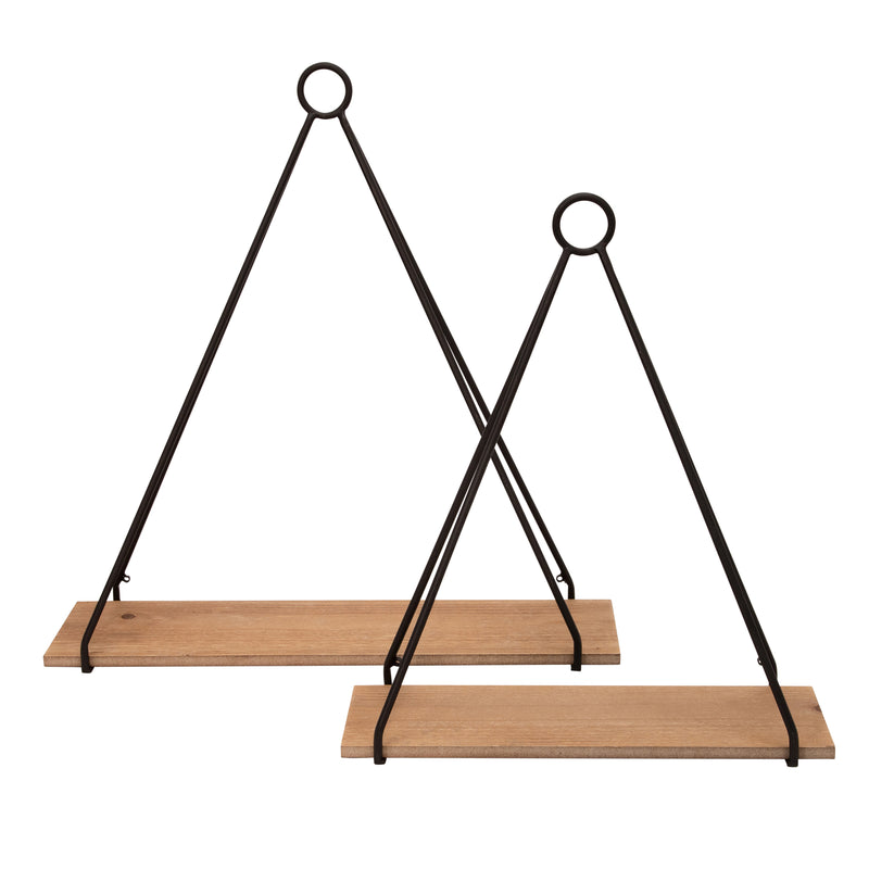 S/2 METAL/WOOD 20/24" TRIANGLE SHELF, BROWN/BLACK