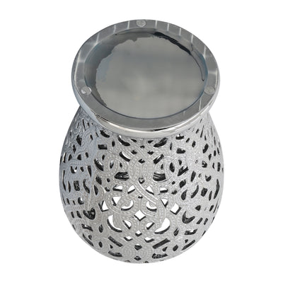 CERAMIC 24" CUT-OUT TEMPLE JAR, SHINY SILVER