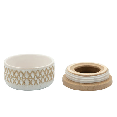 Ceramic 4" Covered X-Design Jar, Sand