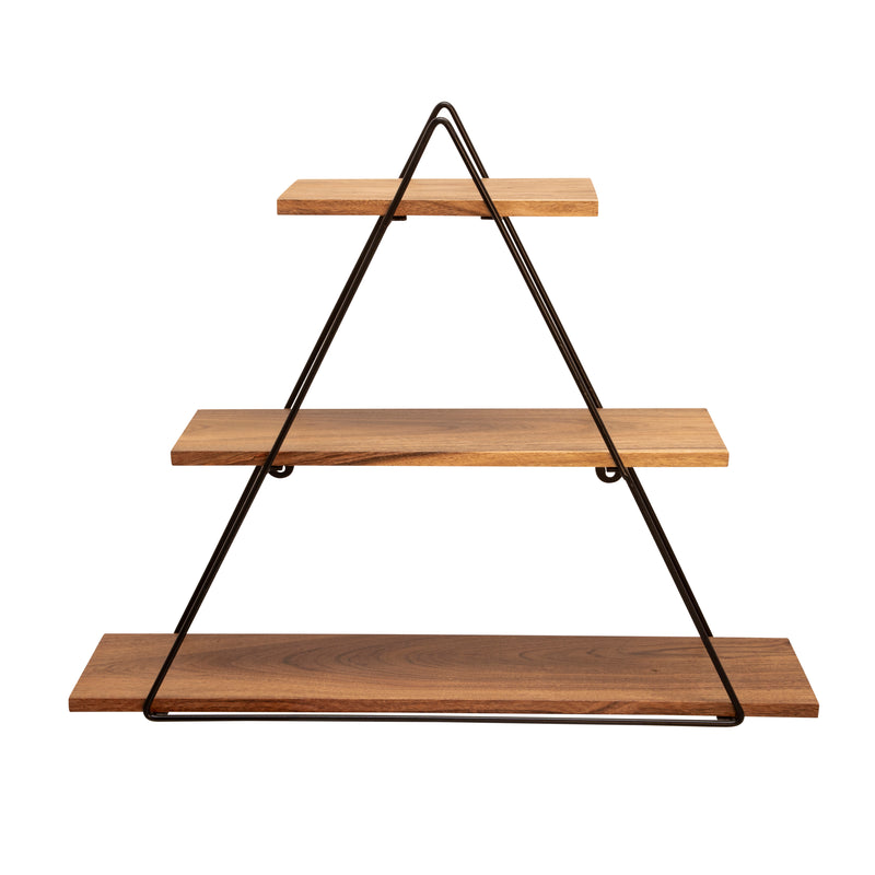 METAL/WOOD 20" TRIANGLE WALL SHELF, BROWN