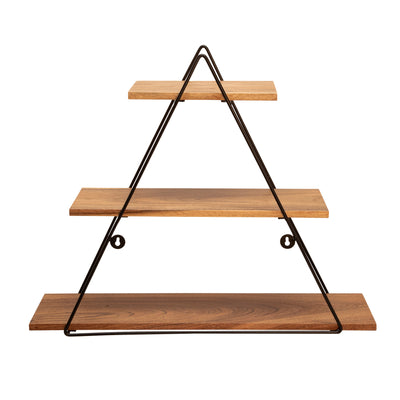 METAL/WOOD 20" TRIANGLE WALL SHELF, BROWN