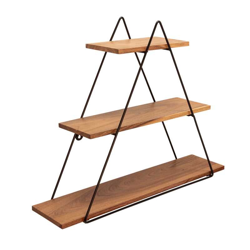 METAL/WOOD 20" TRIANGLE WALL SHELF, BROWN