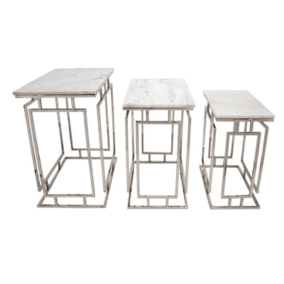 S/3 METAL/MARBLE SIDE TABLES, SILVER