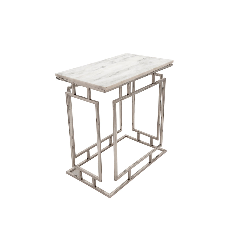 S/3 METAL/MARBLE SIDE TABLES, SILVER