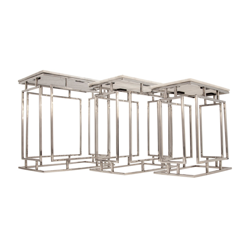 S/3 METAL/MARBLE SIDE TABLES, SILVER