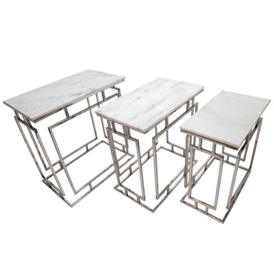 S/3 METAL/MARBLE SIDE TABLES, SILVER