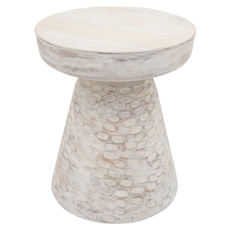 WOOD 19" HAMMERED SIDE TABLE, WHITE