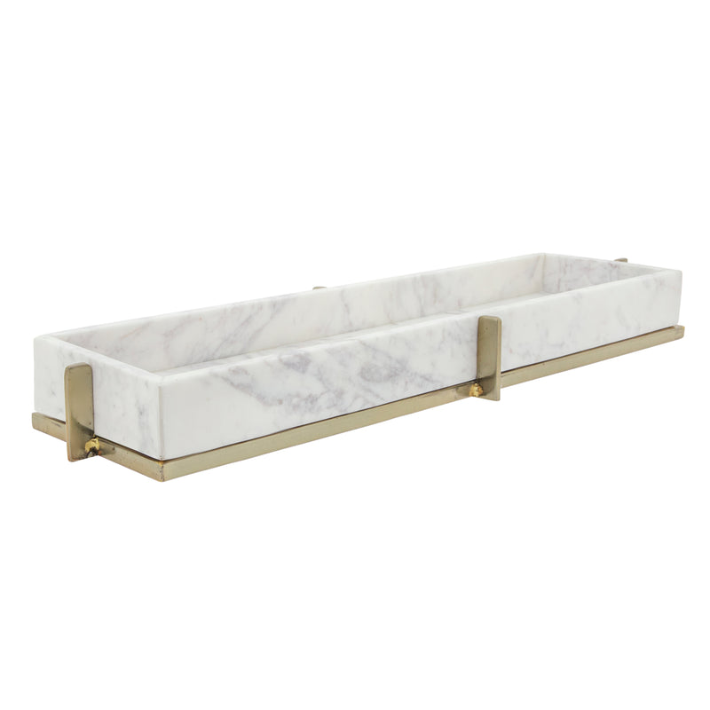 MARBLE 24X9 TRAY W/ METAL BASE , WHITE