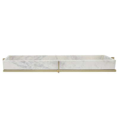 MARBLE 24X9 TRAY W/ METAL BASE , WHITE