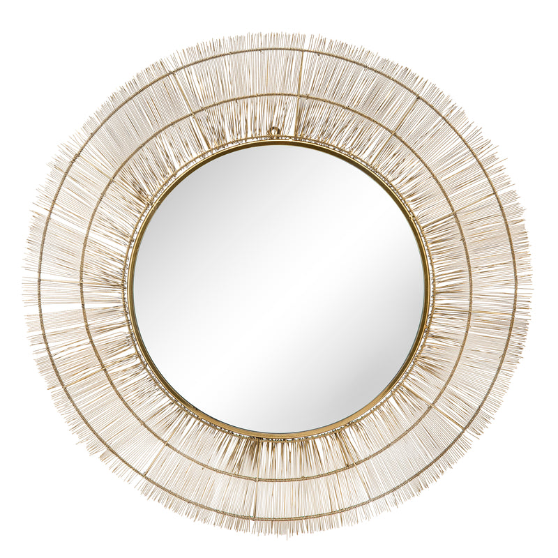 40" ROUND WIRE WALL ART W/ MIRROR, GOLD WB