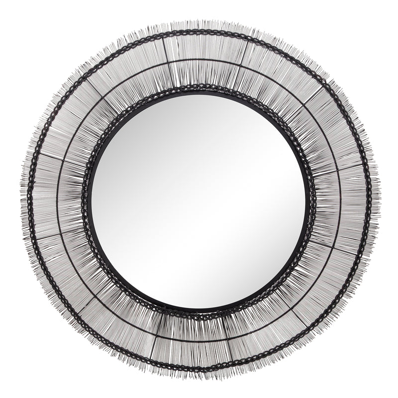 43" ROUND WIRE WALL ART W/ MIRROR, BLACK WB