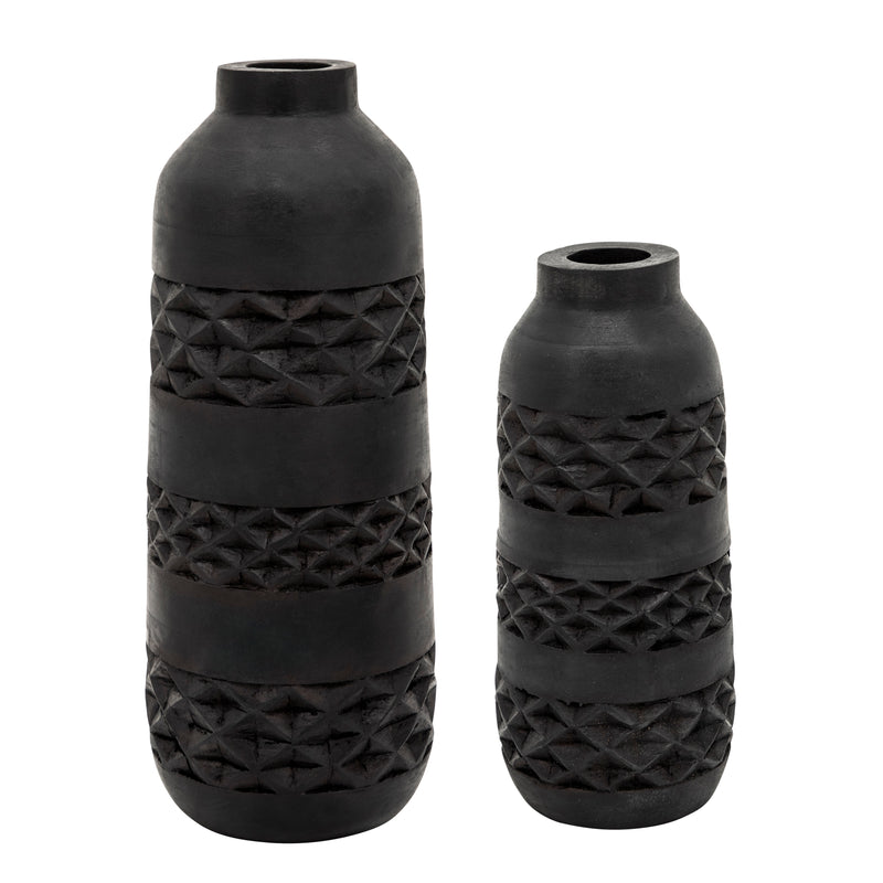 WOOD 12" STAINED VASE, BLACK