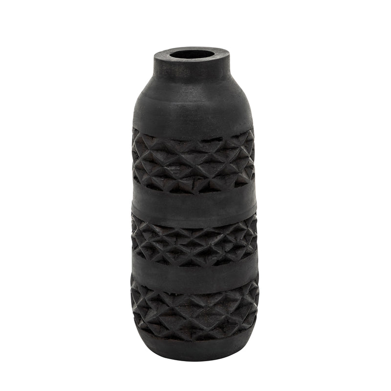 WOOD 12" STAINED VASE, BLACK