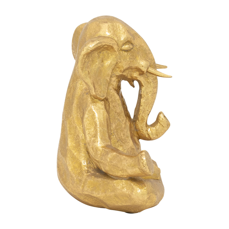 POLYRESIN 8" MEDITATING ELEPHANT, GOLD