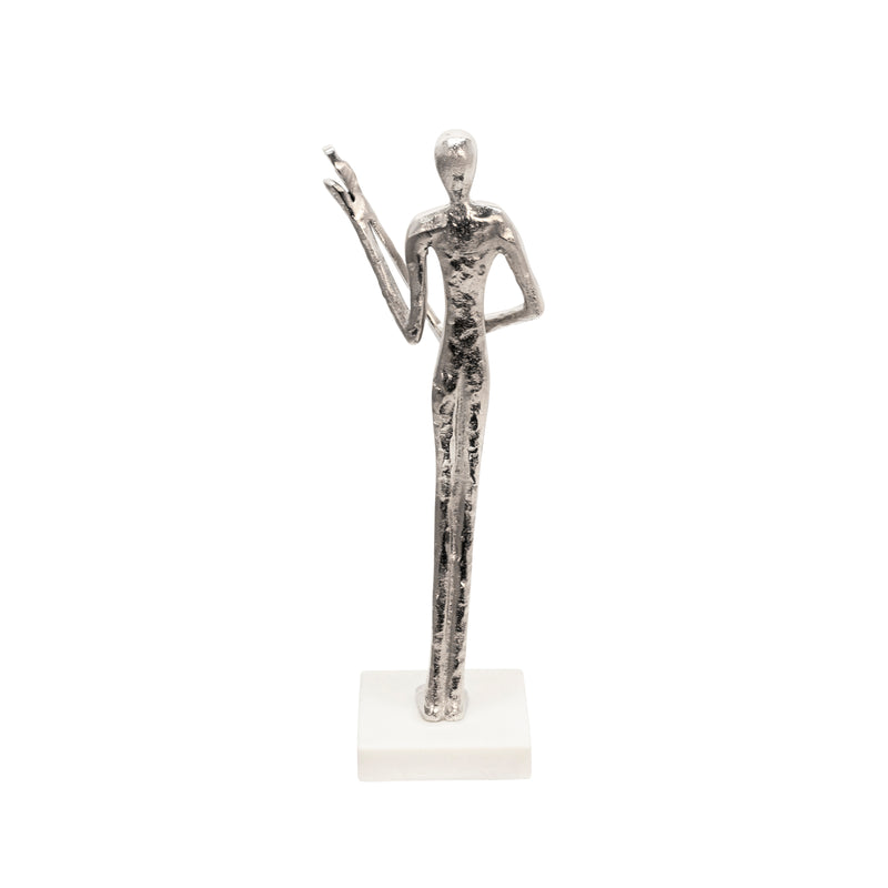 15" FLUTE MUSICIAN ON MARBLE BASE, SILVER