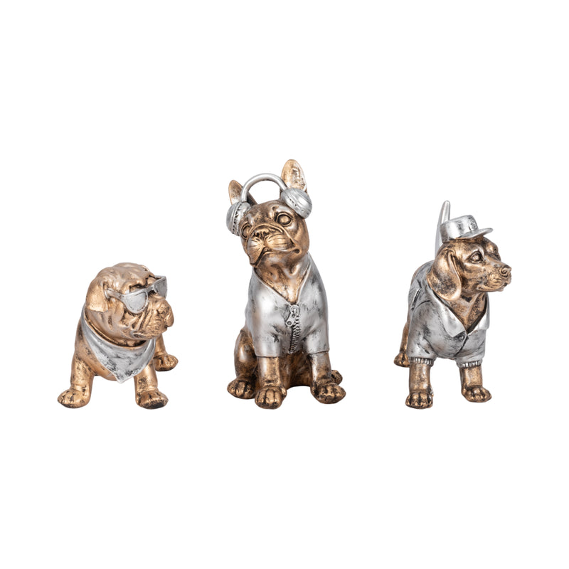 S/3 10" Cool Dogs Decor, Gold