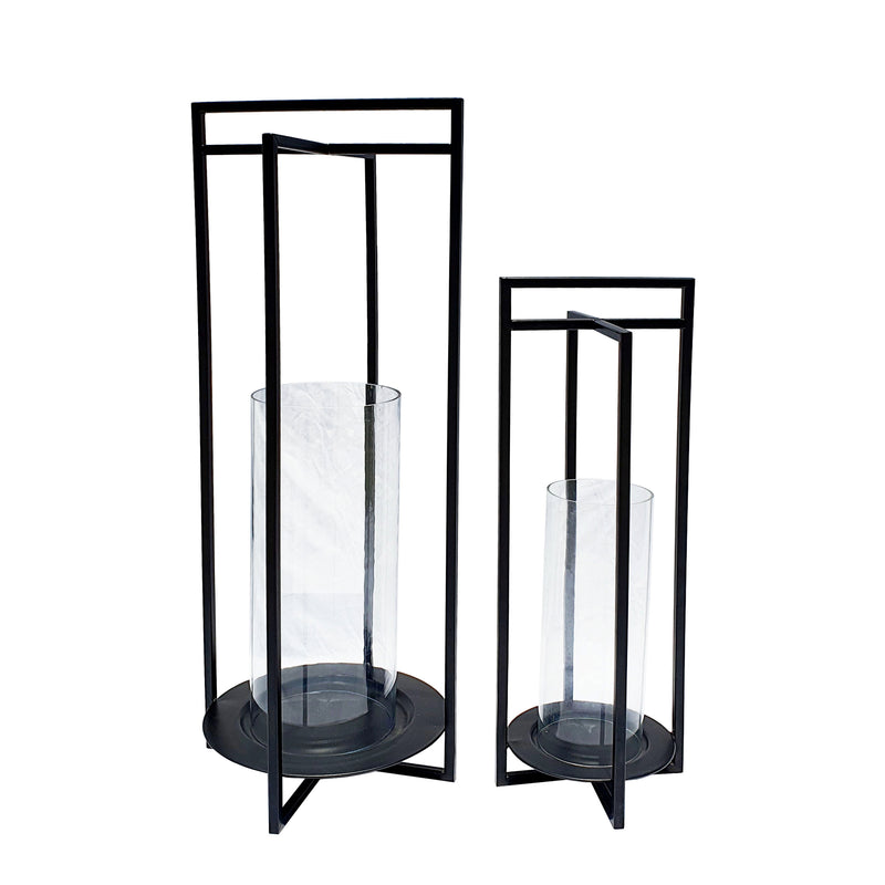 S/2 Metal Open Design Lantern, Black