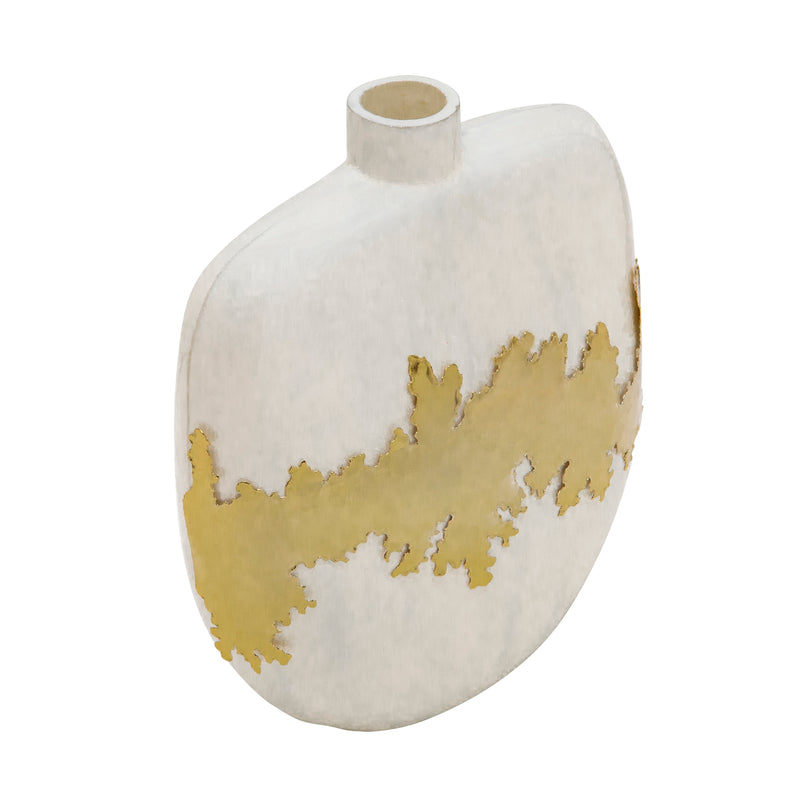 13"H VASE W/ GOLD ACCENT, WHITE