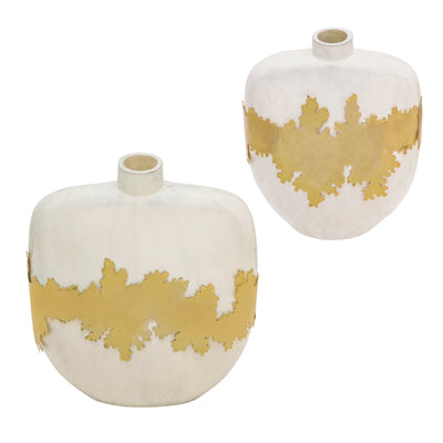 13"H VASE W/ GOLD ACCENT, WHITE