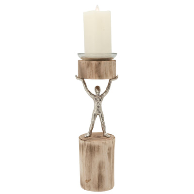 14"H MAN CANDLE HOLDER, BROWN