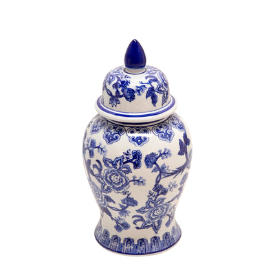 14" TEMPLE JAR BIRD/FLOWER, BLUE