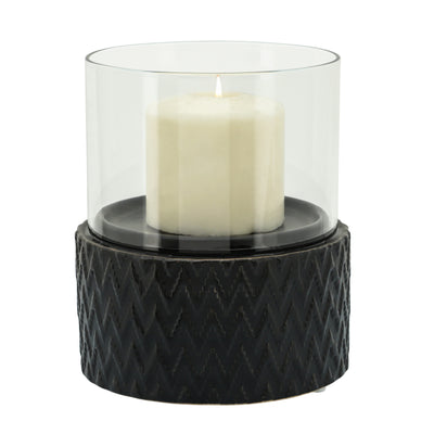 BLACK CERAMIC /GLASS 10" PILLAR HOLDER, CHEVRON