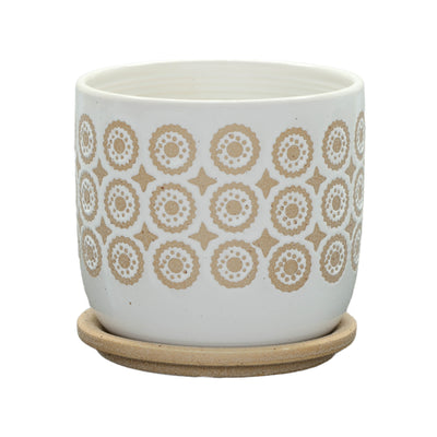 6" CIRCLES PLANTER W/ SAUCER, BEIGE