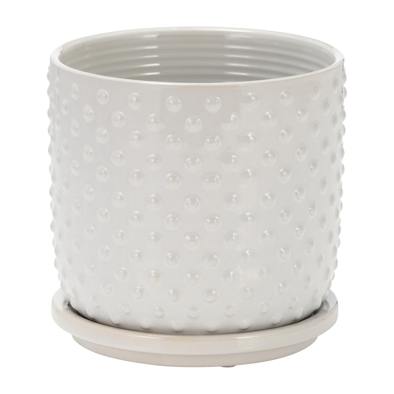 6" TINY DOTS PLANTER W/ SAUCER, WHITE