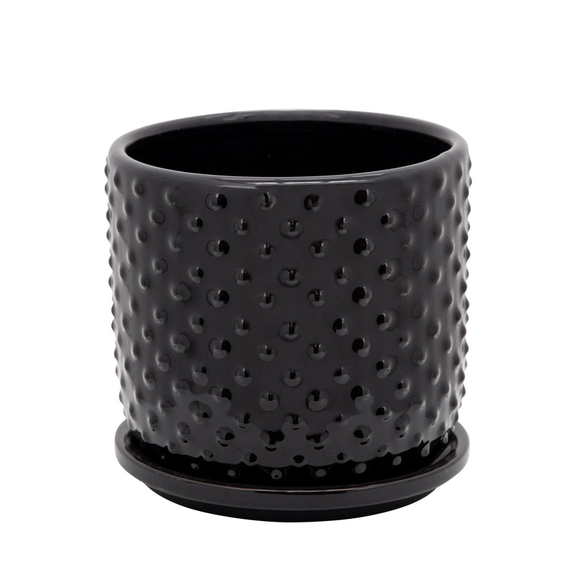 6" TINY DOTS PLANTER W/ SAUCER, BLACK