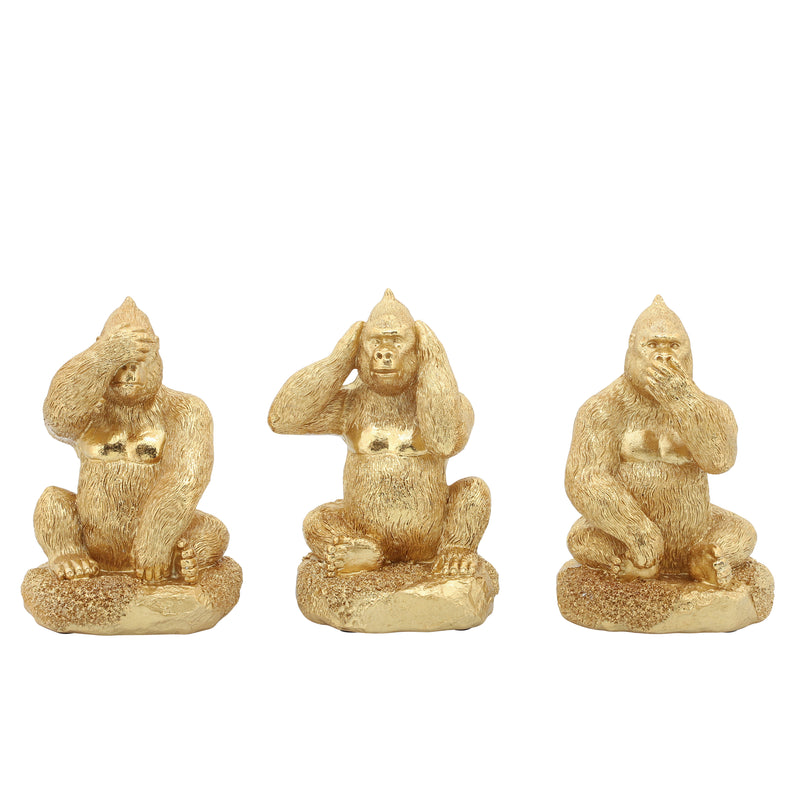 RESIN, S/3 HEAR, SPEAK, SEE NO EVIL MONKEYS, GOLD