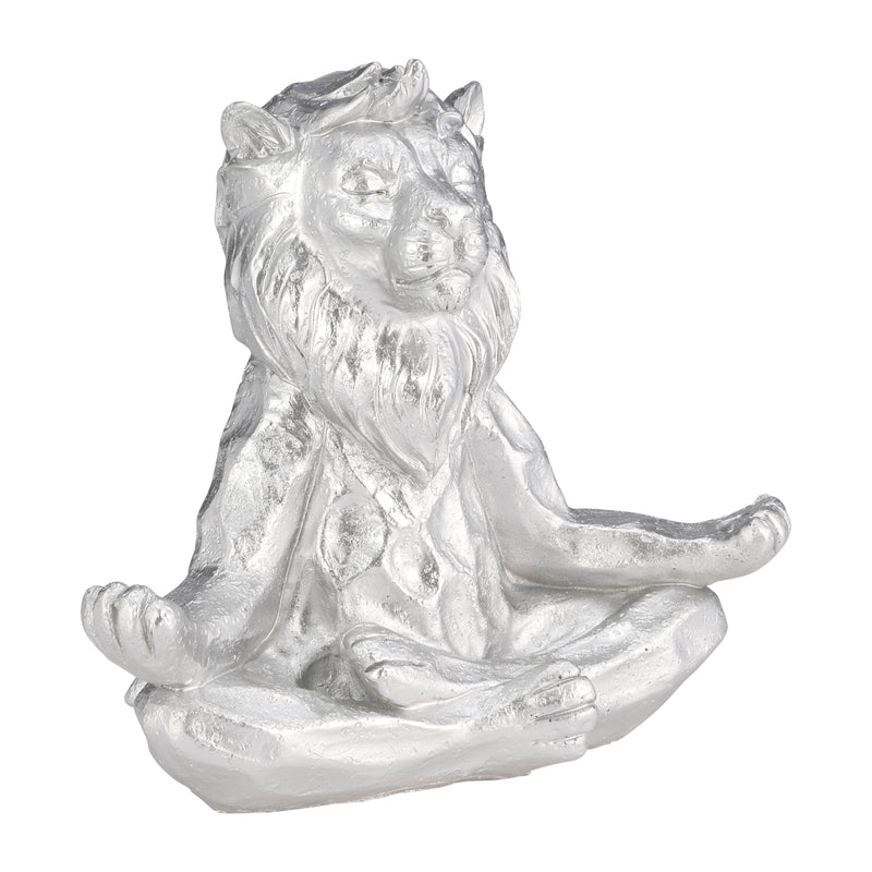 RESIN 7" YOGA LION, SILVER