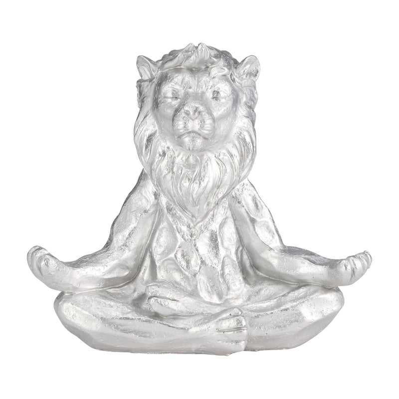 RESIN 7" YOGA LION, SILVER