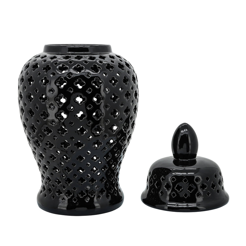 24" CUT-OUT CLOVER TEMPLE JAR, BLACK