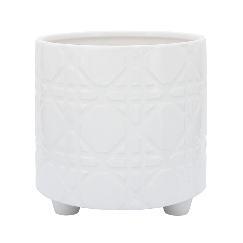 S/2 HEXAGON FOOTED PLANTERS 6/8", WHITE