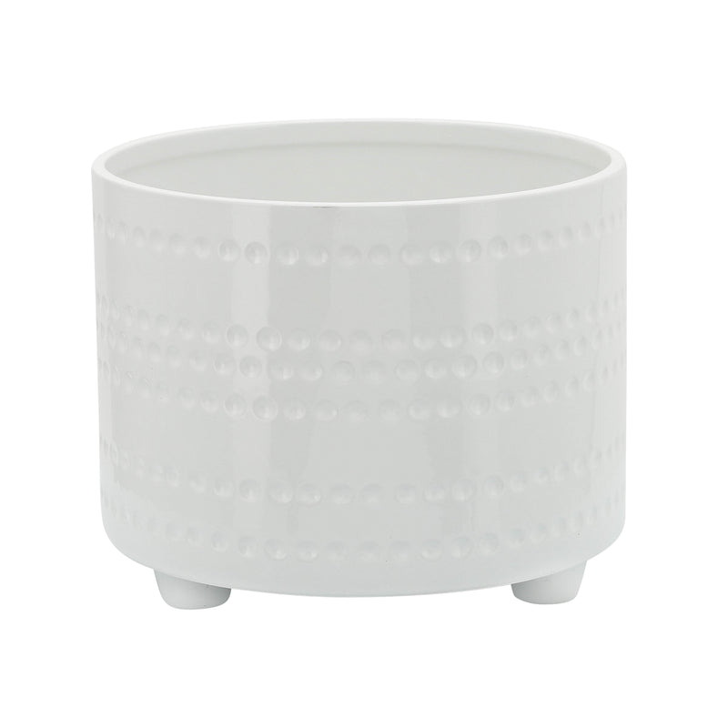 S/2 DOTTED FOOTED PLANTERS 10/12" , WHITE