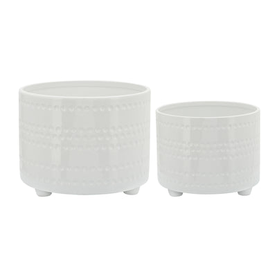 S/2 DOTTED FOOTED PLANTERS 10/12" , WHITE