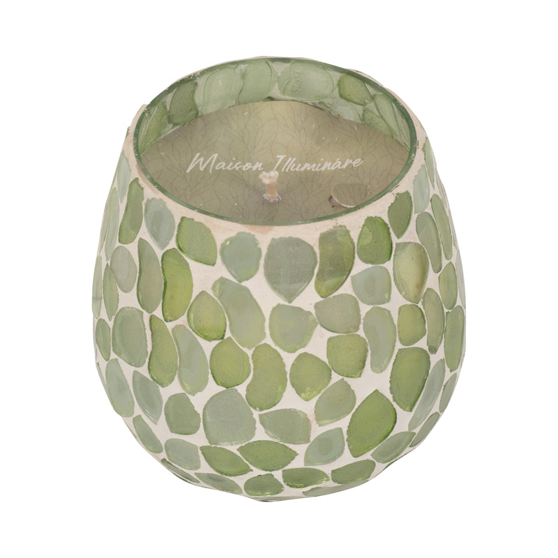 Glass, 4" 11 Oz Mosaic Scented Candle, Light Green