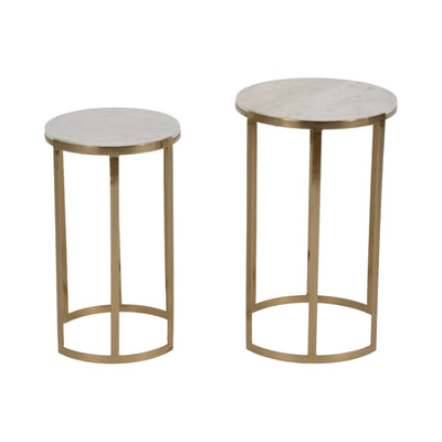 S/2 20/22" Morwar Marble Top Accent Tables, White/