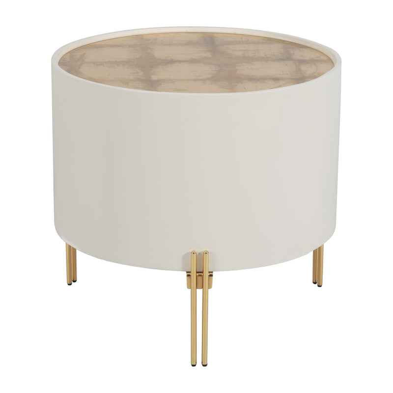 WOOD,24" GOLD LEAF TOP SIDE TABLE, WHT/GLD