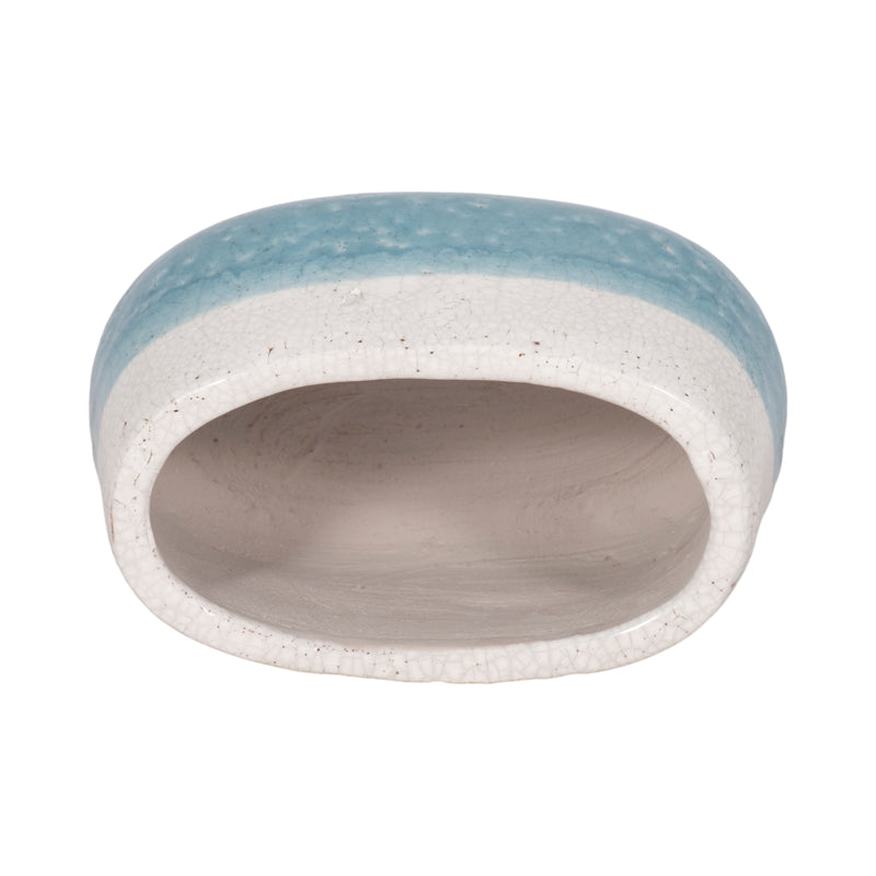 7" Oval Reactive Crackle Finish Planter, Blue/whit